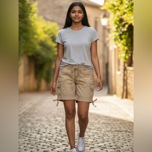 OP Ocean Pacific Tie Hem Cargo Shorts Casual Beige Junior Size 3